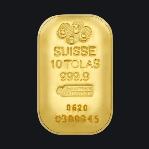 PAMP Suisse gold cast bar 10 tola (999)