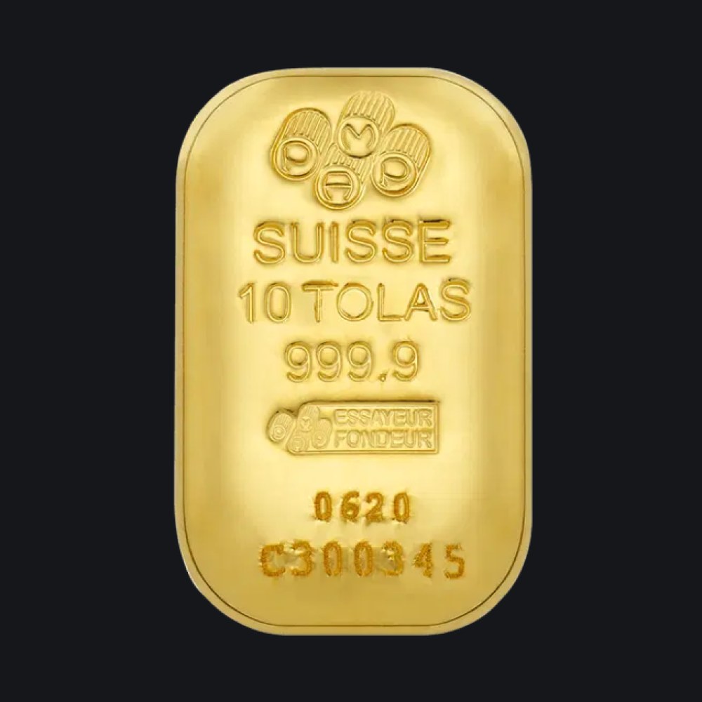PAMP Suisse gold cast bar 10 tola (999)