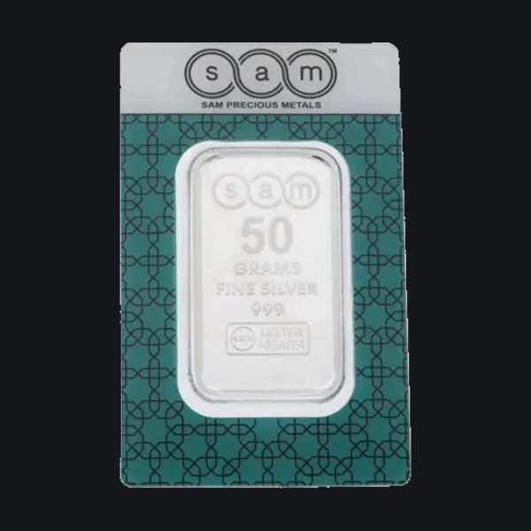 SAM silver minted bar 50 g (999)