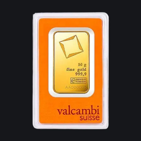 Valcambi Suisse gold minted bar 50 g (999.9)