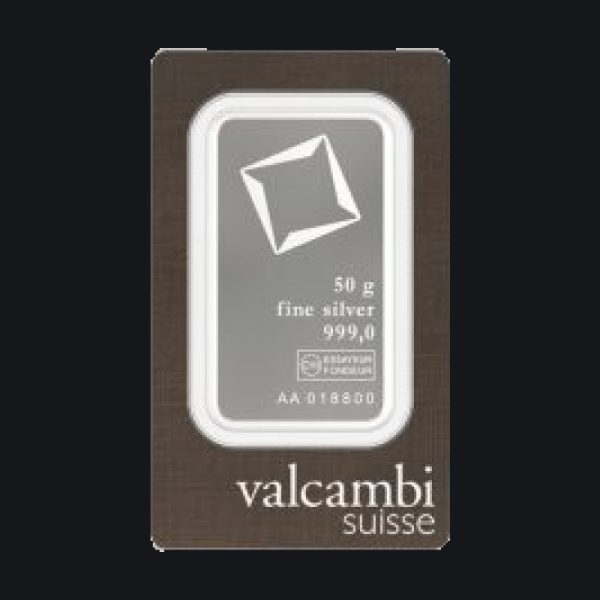 Valcambi Suisse silver minted bar 50 g (999)