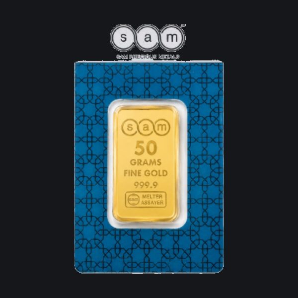 SAM gold minted bar 50 g (999.9)