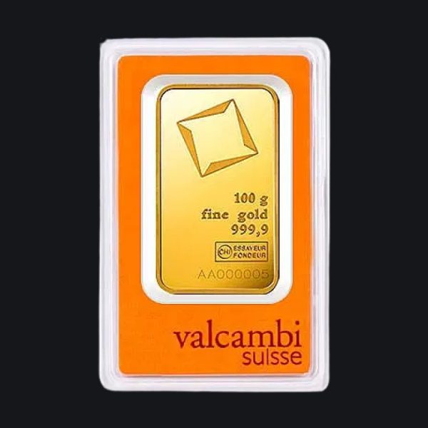 Valcambi Suisse gold minted bar 100 g (999.9)