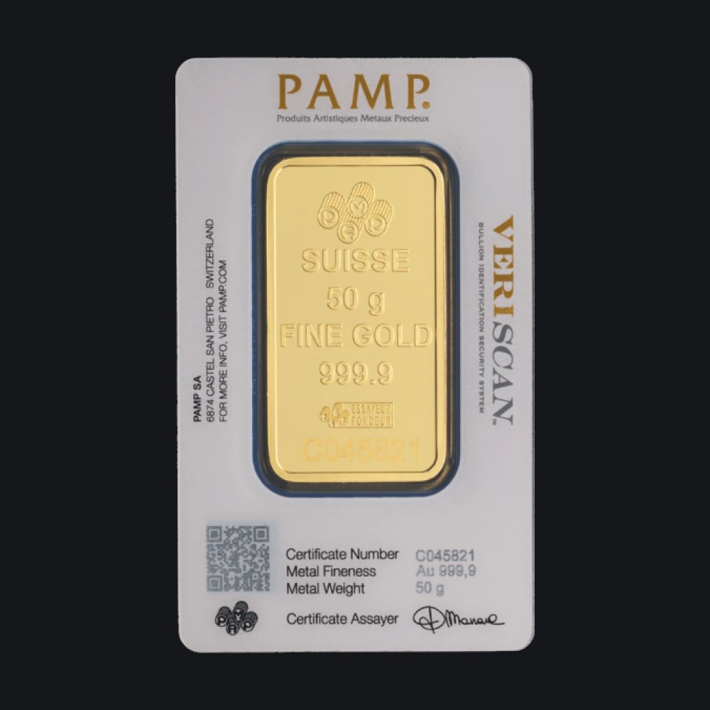 PAMP Suisse gold minted bar 50 g (999.9)