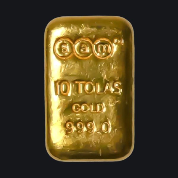 SAM gold cast bar 10 tola (999)