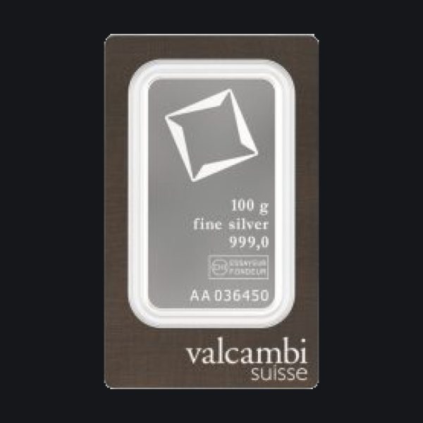 Valcambi Suisse silver minted bar 100 g (999)