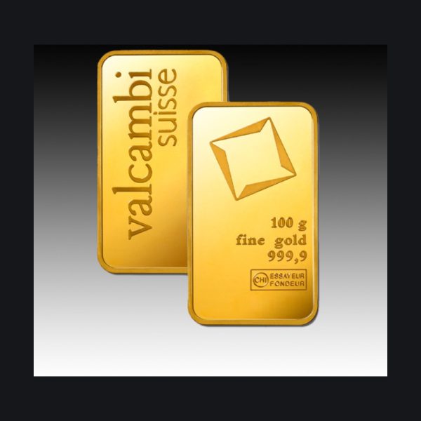 Valcambi Suisse gold minted bar 100 g (999.9)