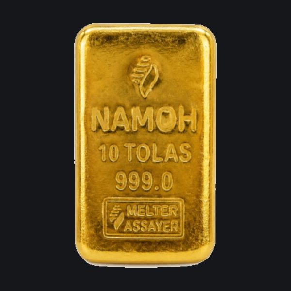 Namoh gold cast bar 10 tola (999.9)