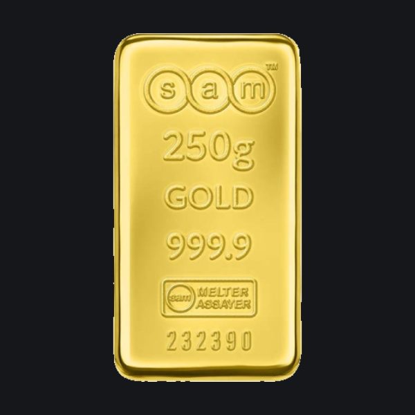 SAM gold cast bar 250 g (999.9)