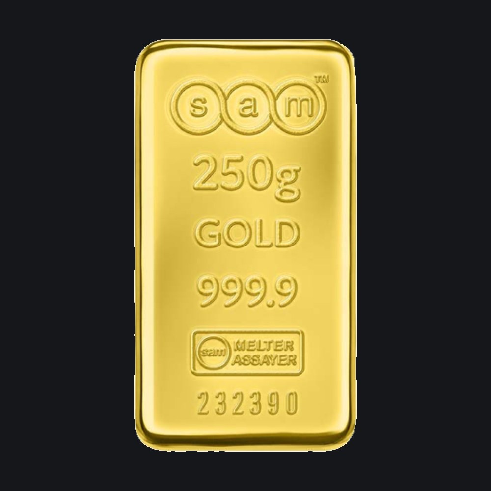 SAM gold cast bar 250 g (999.9)